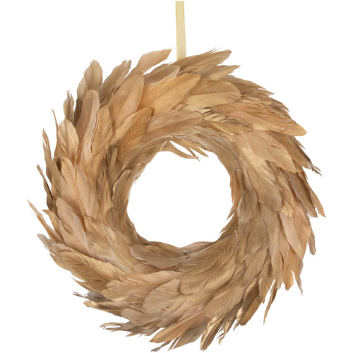 Artificial Feather Wreath - 14" - Gold