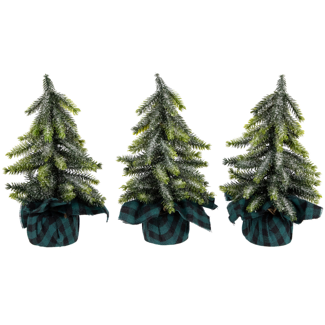 Mini Iced Downswept Pine Artificial Christmas Trees - 9" - Set of 3