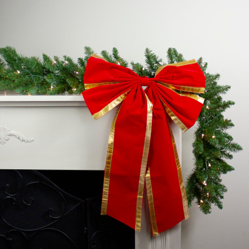 18" x 30" Red 4-Loop Velveteen Christmas Bow with Gold Trim