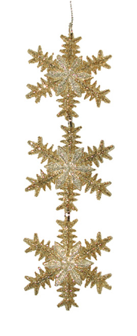 6.75" Gold and Silver Glittered Snowflake Trio Christmas Ornament