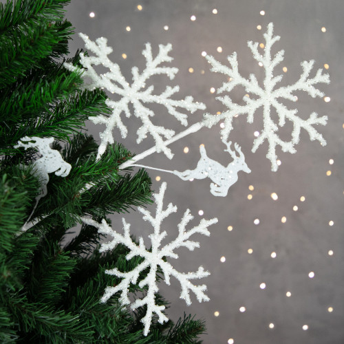 28.5" Glittered White Snowflake and Reindeer Christmas Spray