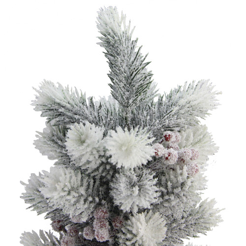 2ft Potted Flocked Mini Pine Slim Christmas Tree with Berries - Unlit