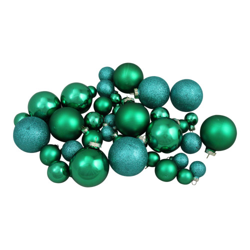 40ct Green 2- Finish Multiple Size Glass Ball Christmas Ornaments
