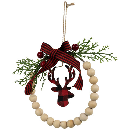 Plaid Reindeer with Pine and Berries Christmas Wreath Ornament - 7.5"