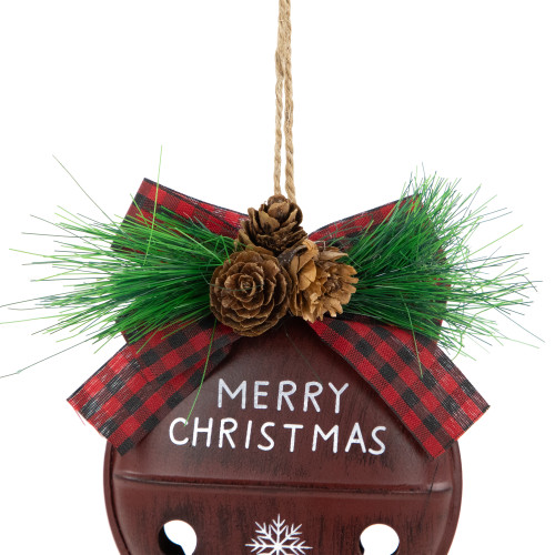 Snowflake "Merry Christmas" Jingle Bell Disc Ornaments - 5" - Set of 2