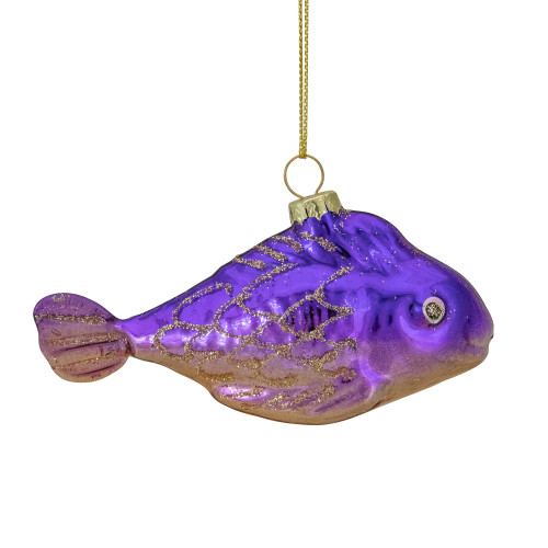 4" Purple and Gold Glass Fish Christmas Ornament