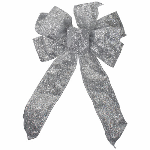 Glittered 6-Loop Christmas Bow Decoration - 9" x 14" - Silver