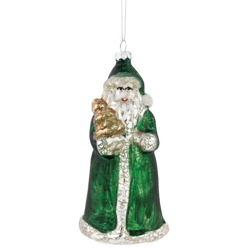 5.5" Nordic Green and Silver Santa Hanging Glass Christmas Ornament