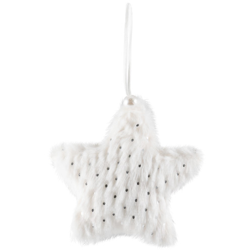 Faux Fur Star Christmas Ornaments - 4.75" - White - Set of 4
