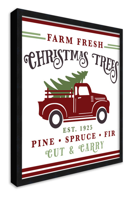 Farm Fresh Christmas Trees 15.5" x 15.5" Framed Christmas Wall Decor Art Print Sign Poster in a Black Wooden Frame with UV Acrylic and Hangers