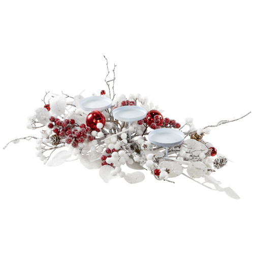 Berries and Snowflakes Christmas Pillar Candle Holder - 24" - Red and White