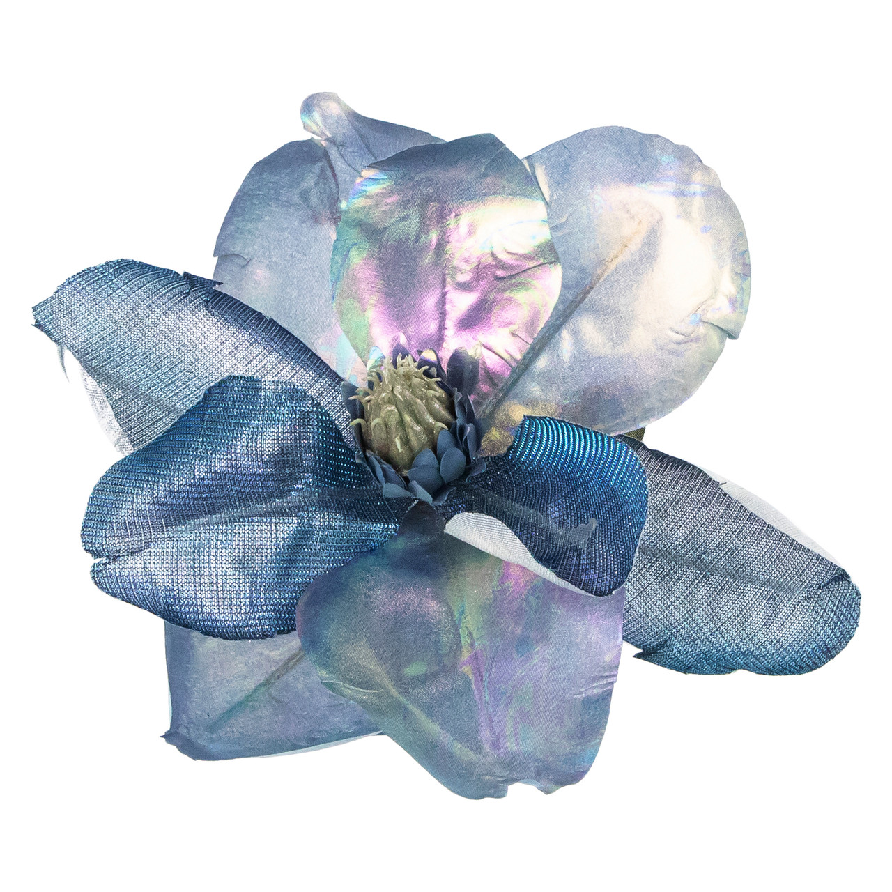 7" Iridescent Blue Artificial Magnolia Clip-On Christmas Ornament