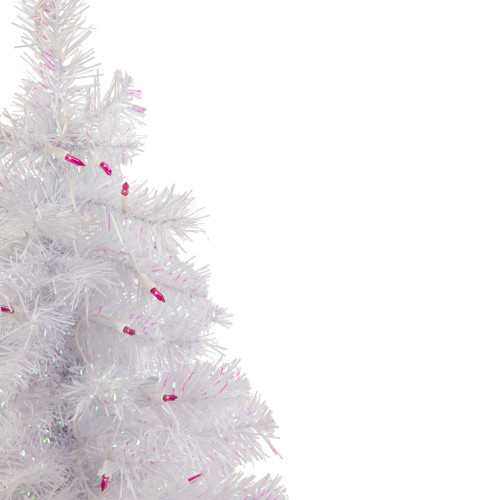 2' Pre-lit Rockport White Pine Artificial Christmas Tree, Pink Lights