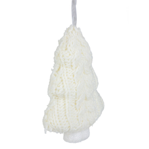 6" Cream Cable Knit Christmas Tree Shaped Ornament