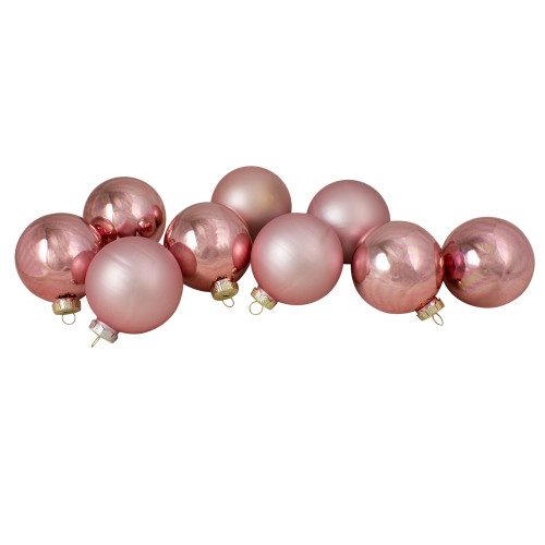 9ct Shiny and Matte Pink and Gold Glass Ball Christmas Ornaments 2.5" (65mm)
