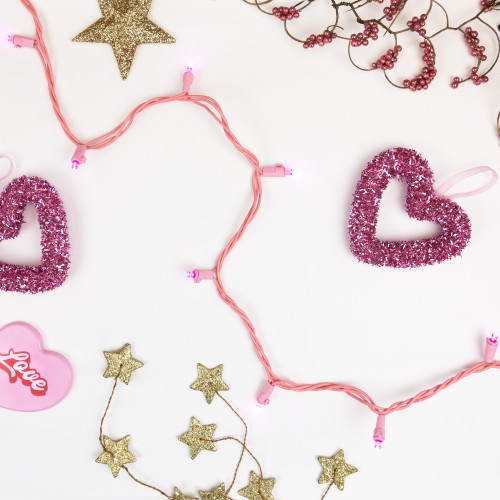 100-Count Pink LED Wide Angle Christmas Lights, 33ft Pink Wire