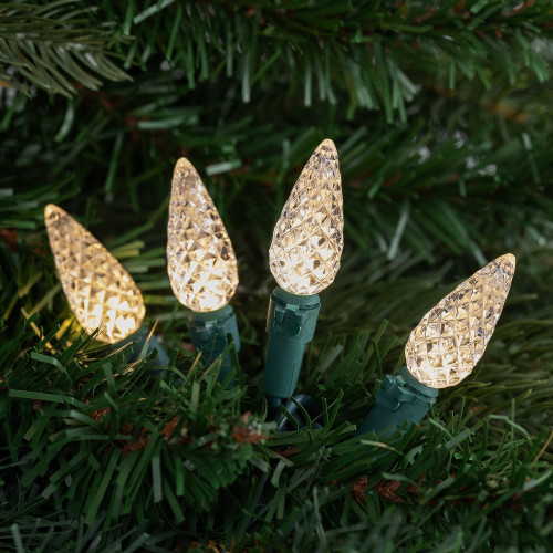 200-Count Warm White LED Faceted C6 Christmas Lights, 66.25 ft Green Wire