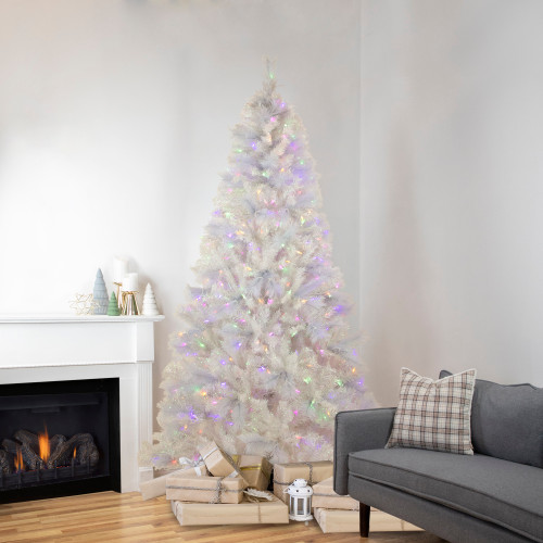 6.5' Pre-Lit Seneca White Spruce Artificial Christmas Tree, Dual Function LED Lights