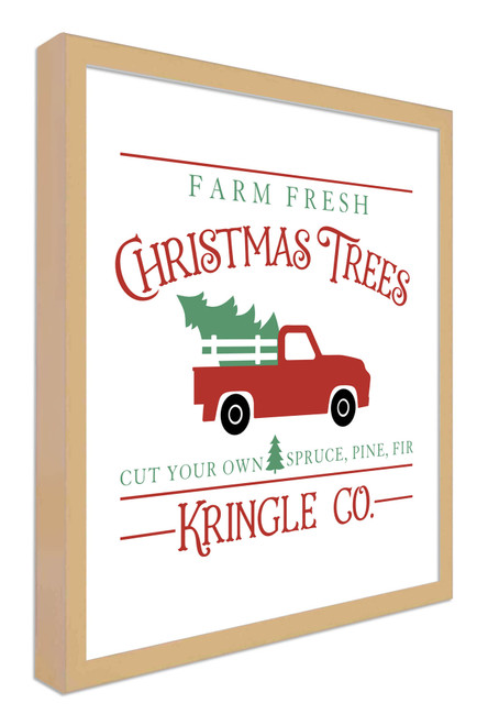 Oversize Kringle Company Tree Farm 31.5" x 31.5" Framed Christmas Wall Decor  Sign Poster in a Natural Wooden Frame with UV Acrylic and Hangers