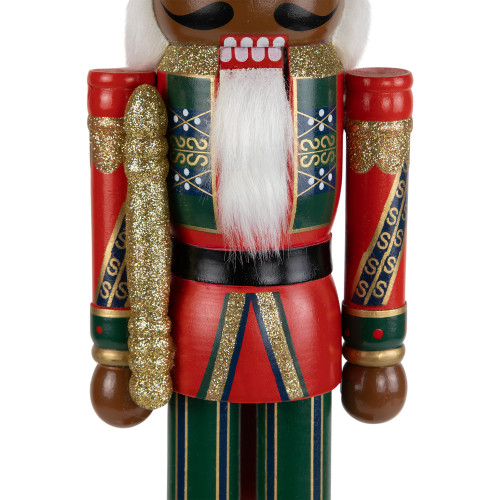African American Nutcracker King Christmas Figure - 14.25" - Red and Green