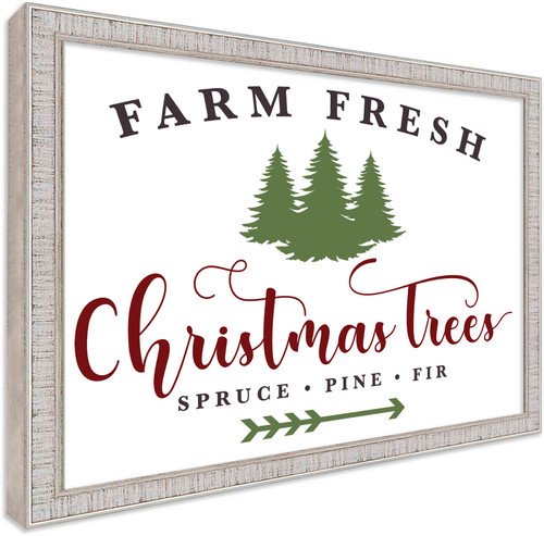 Christmas Trees Farm Fresh 17.5" x 23.5" Framed Christmas Wall Decor Art Print Sign Poster in a White Wooden Frame with UV Acrylic and Hangers