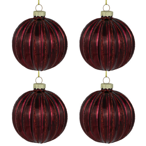 4ct Shiny Maroon Glass Ball Christmas Ornaments 3" (80mm)