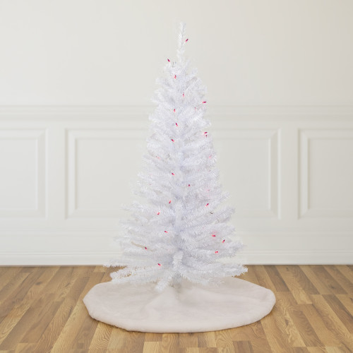 4' Pre-Lit Woodbury White Pine Slim Artificial Christmas Tree, Pink Lights