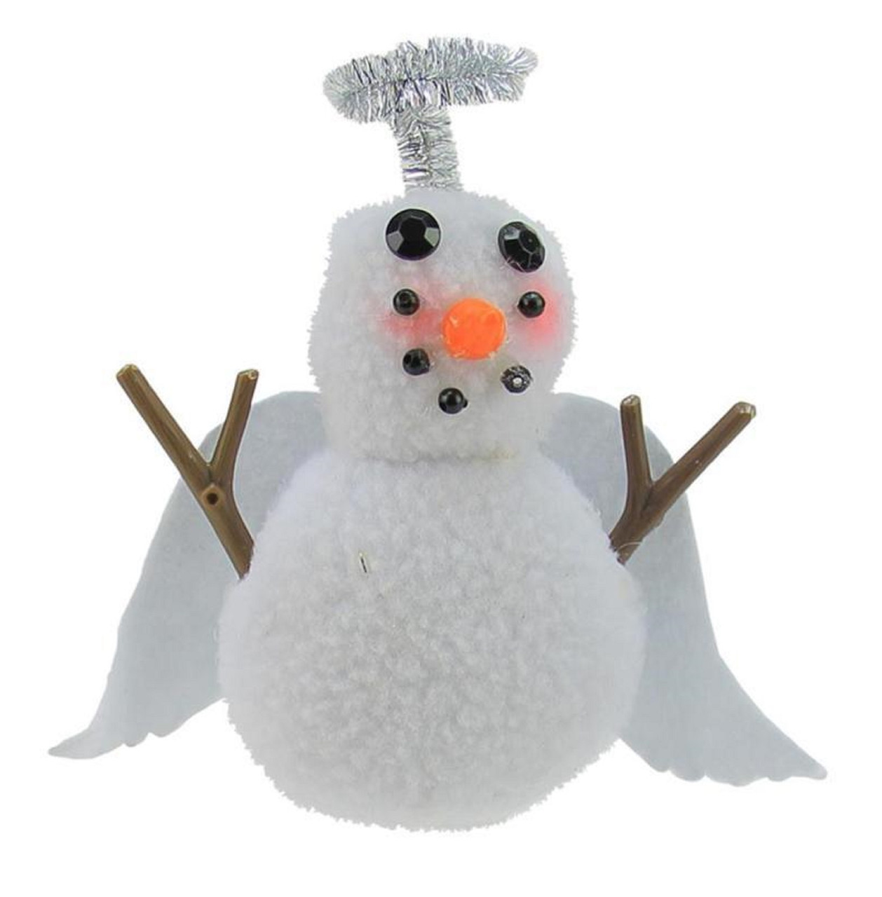 5" Plush White Angel Snowman with Silver Halo Christmas Ornament