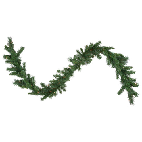 9' x 12" Green Pre-Lit Beaver Pine Artificial Christmas Garland, Clear Lights
