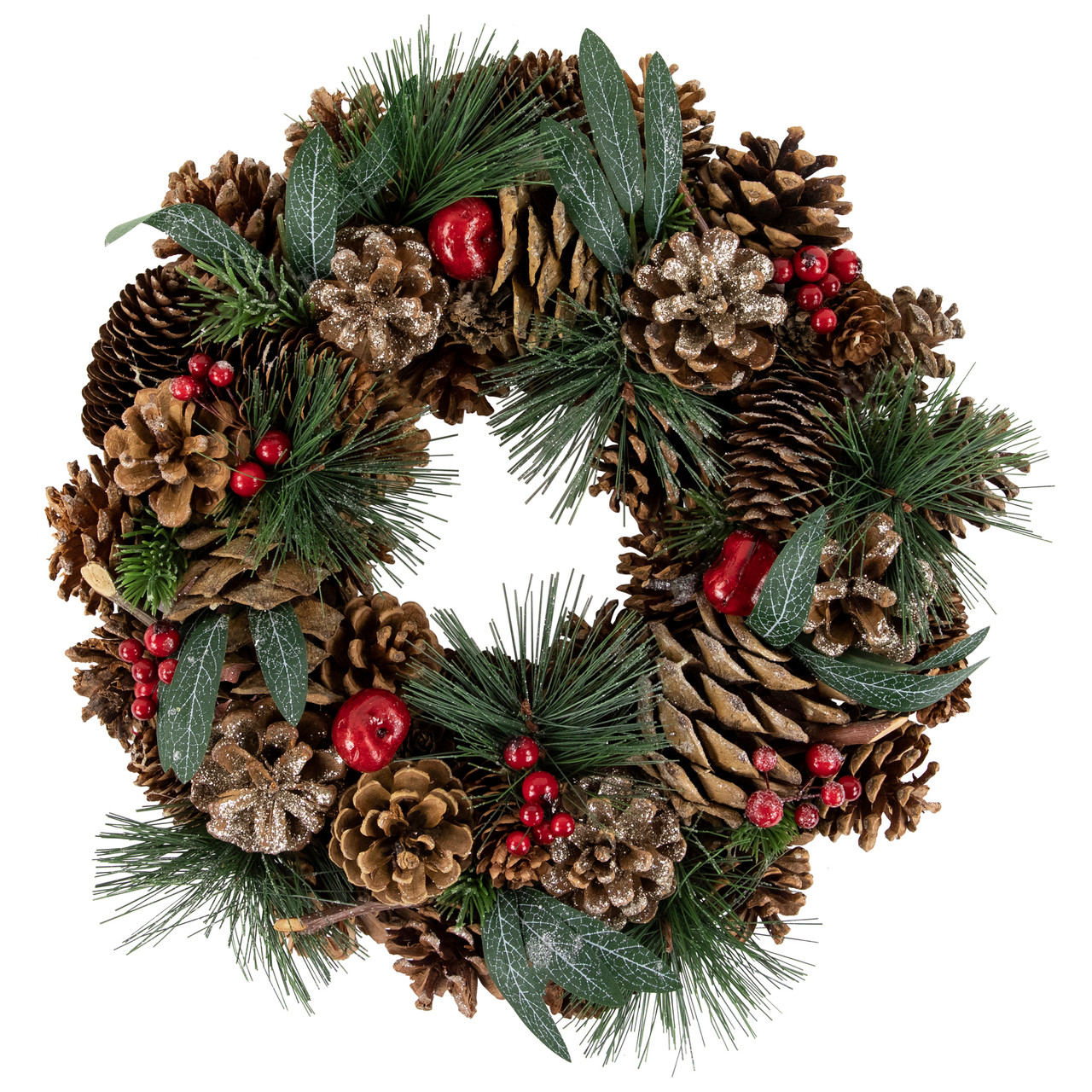 Green Mixed Foliage and Apple Artificial Christmas Wreath, 13.75-Inch, Unlit