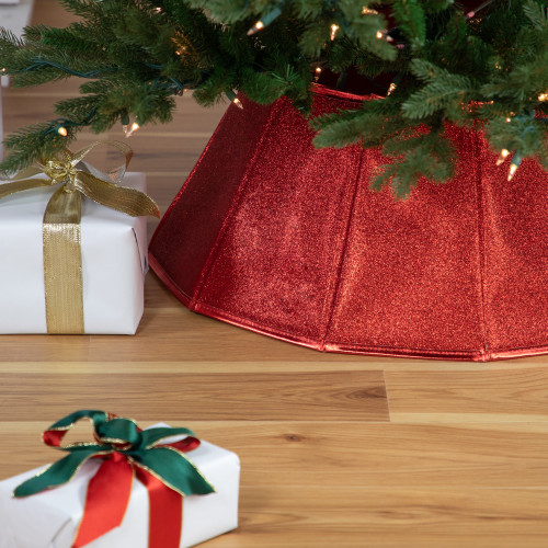 26.75" Shiny Red Fabric Hexagonal Christmas Tree Collar