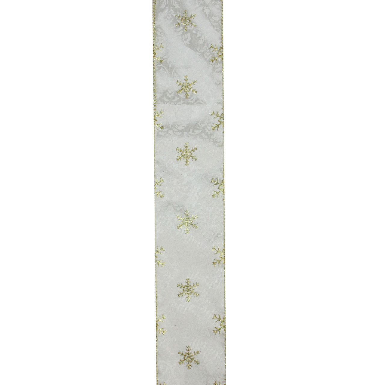 Gold and White Snowflake Printed Christmas Wired Craft Ribbon 2.5" x 10 Yards