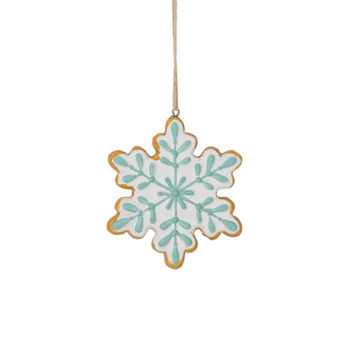 3.75" White and Green Christmas Snowflake Ornament