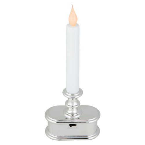 9.25" Pre-Lit LED White and Silver Lighted Christmas Candle Lamp