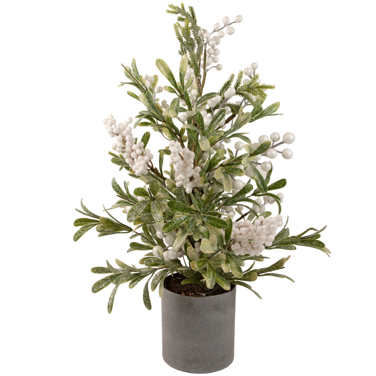 2' Potted White Berry and Frosted Pine Christmas Tree, Unlit