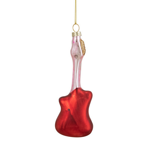 6" Red and Silver Glass Bass Guitar Christmas Ornament