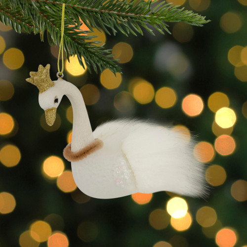 4.5" White Swan Glass Christmas Ornament