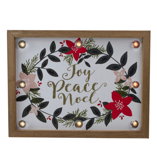 Framed Floral "Joy, Peace, Noel" Wooden Christmas Wall Plaque - 11.8"
