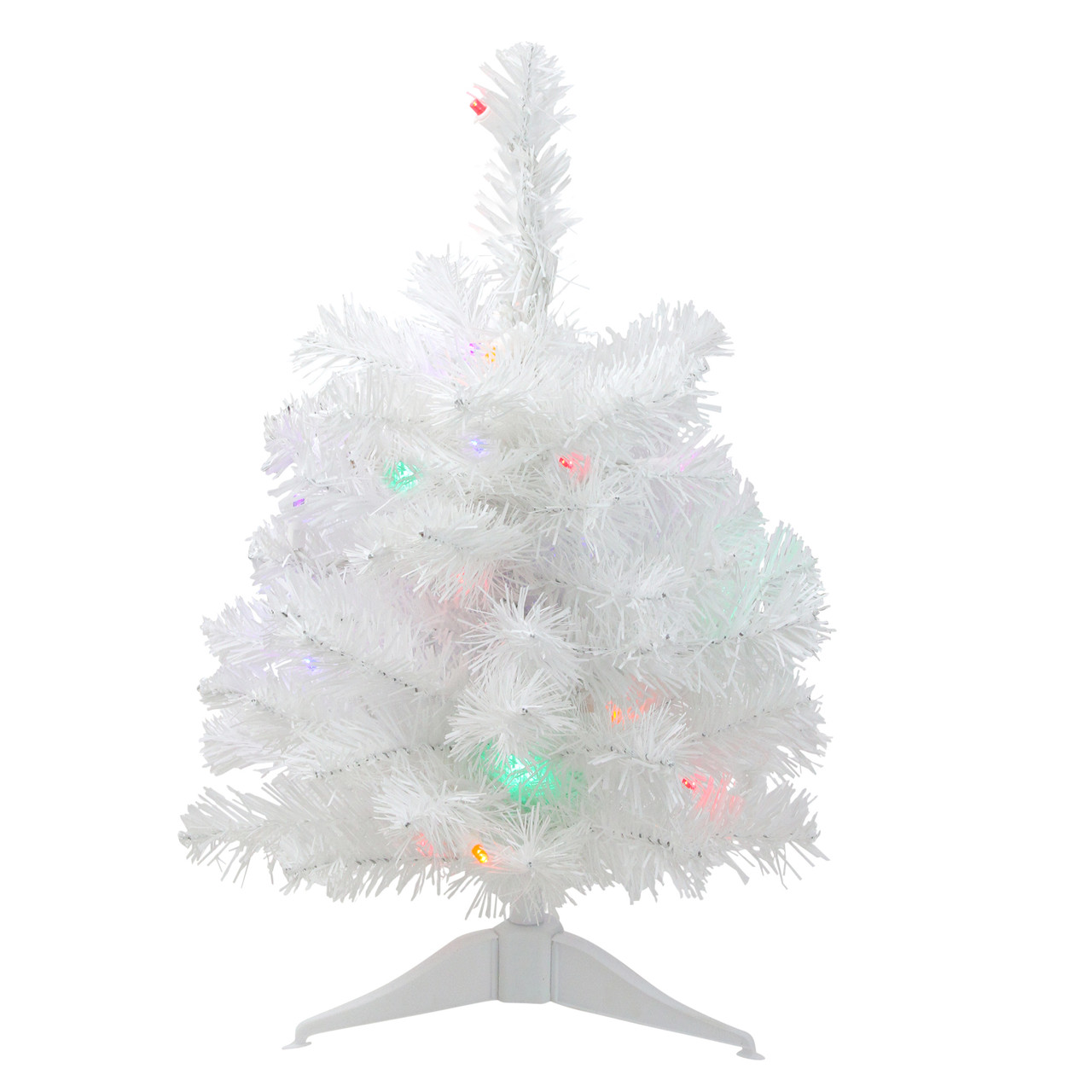 Pre-Lit Artificial Christmas Tree -18" - White - Multicolor Lights