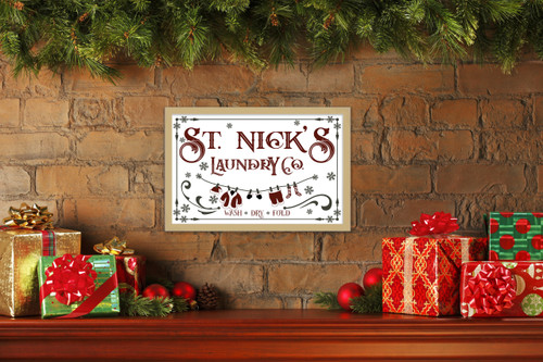 St Nick's Laundry Company Laundry Room 14.5" x 20.5" Framed Christmas Wall Decor  Sign Poster in a Natural Wooden Frame with UV Acrylic and Hangers