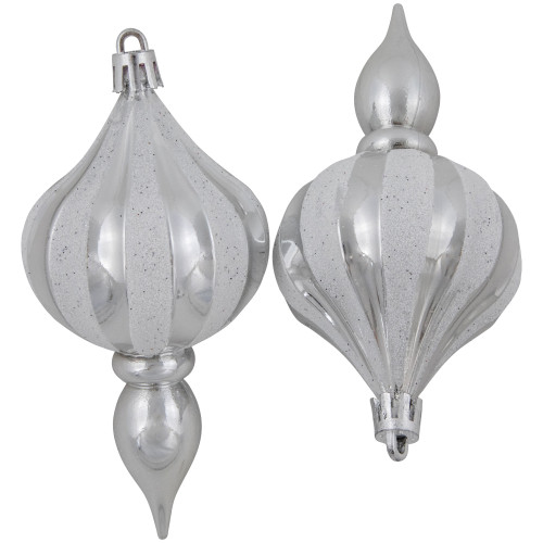 8ct Silver Shatterproof Finial Christmas Ornaments, 4.75"