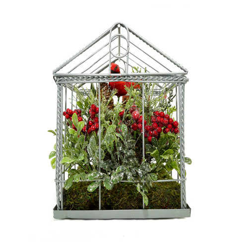 Cardinal Boxwood Artificial Christmas Greenhouse Arrangement - 9" - Red and Green