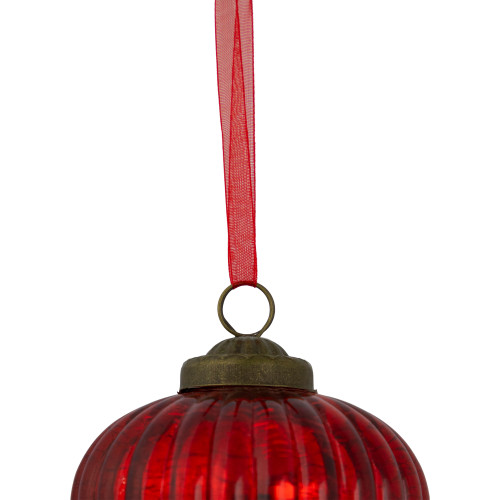 3" Red Crackle Glass Onion Christmas Ornament