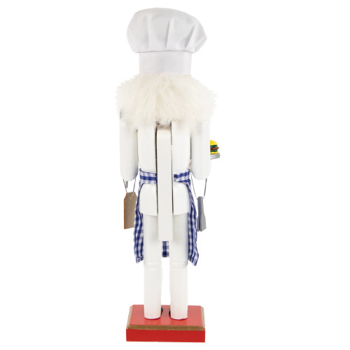 14" White and Blue Chef with Gingham Apron Wooden Christmas Nutcracker