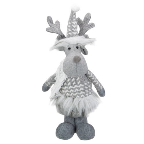 Standing Moose with Faux Fur Christmas Figure - 12" - Gray and White