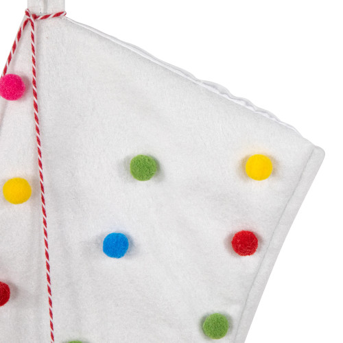 20" White Christmas Stocking with Multicolor Pom-Poms and Tassels