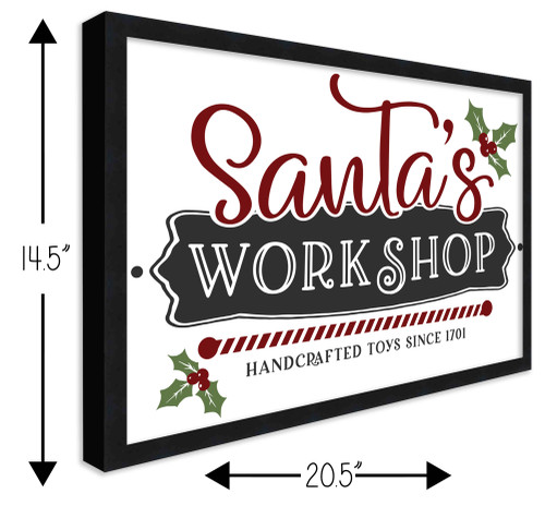 Santa's Workshop Handcrafted Toys 14.5" x 20.5" Framed Christmas Wall Decor Art Print Sign Poster in a Black Wooden Frame with UV Acrylic and Hangers