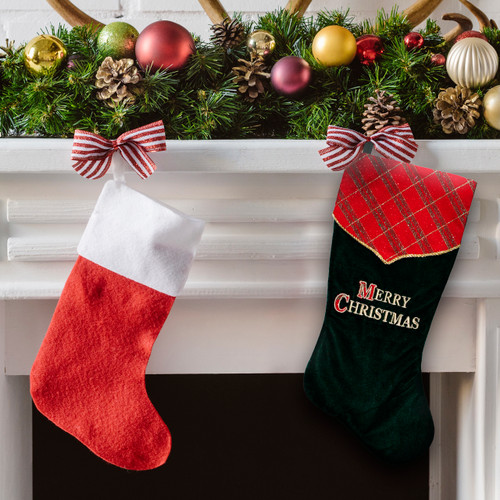 19" Green and Red 'Merry Christmas' Christmas Stocking
