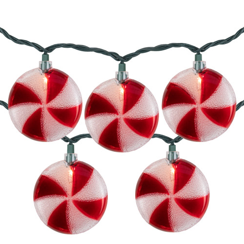 10 Count Peppermint Candy Christmas Light Set, 6ft Green Wire