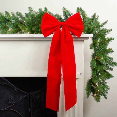 4-Loop Velveteen Christmas Bow Decoration - 12" x 24" - Red